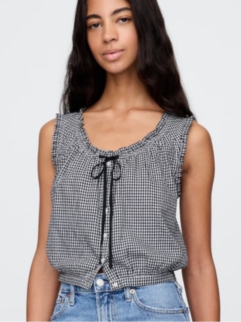 Gap x Doen Gingham Ruffle Tie-Front Tank